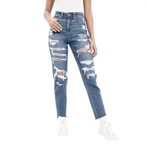 American Eagle 10 Mom Womens Jeans 2021 Distressed Blue Floral Pockets High Rse